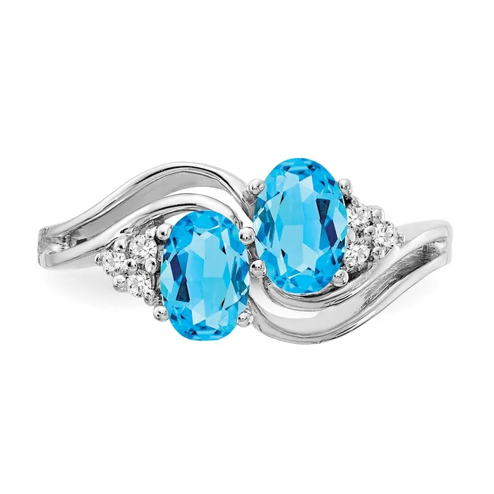 Rings 14k White Gold 6x4mm Oval Blue Topaz A Real Diamond ring Goldia