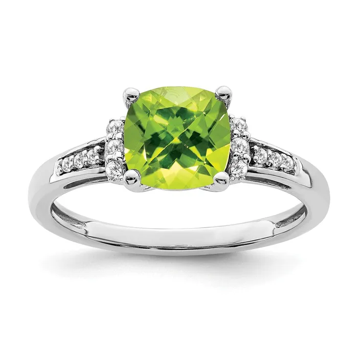 Rings 14k White Gold Cushion Peridot and Real Diamond Ring Goldia