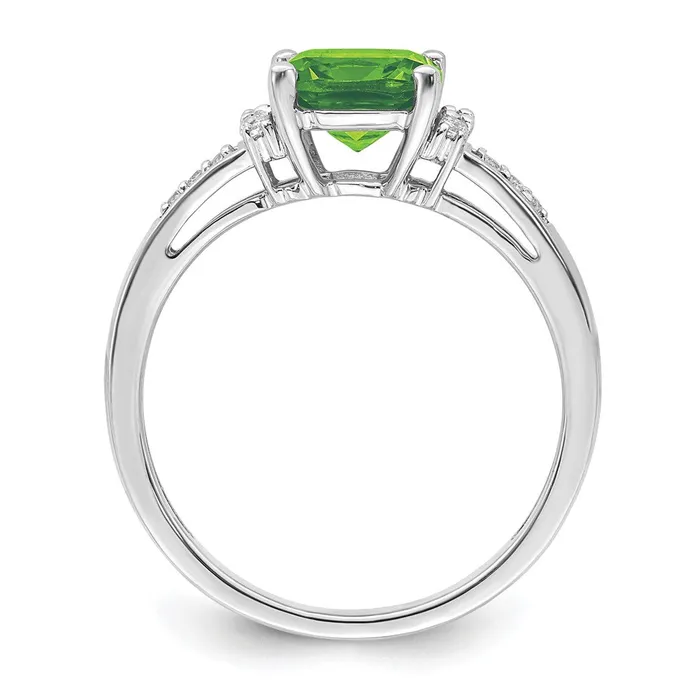 Rings 14k White Gold Cushion Peridot and Real Diamond Ring Goldia