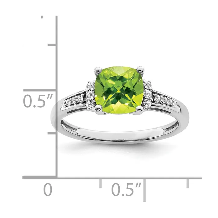 Rings 14k White Gold Cushion Peridot and Real Diamond Ring Goldia