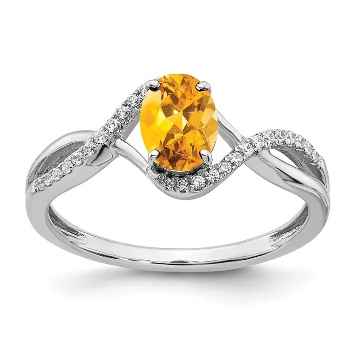 Rings 14k White Gold Oval Citrine and Real Diamond Twist Ring Goldia
