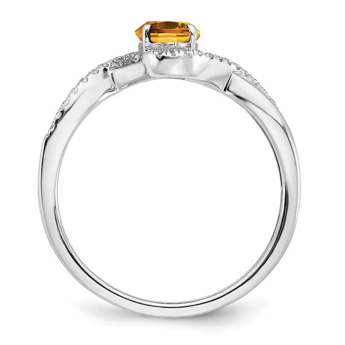 Rings 14k White Gold Oval Citrine and Real Diamond Twist Ring Goldia