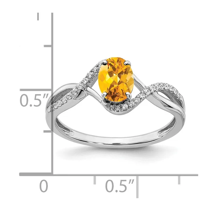 Rings 14k White Gold Oval Citrine and Real Diamond Twist Ring Goldia
