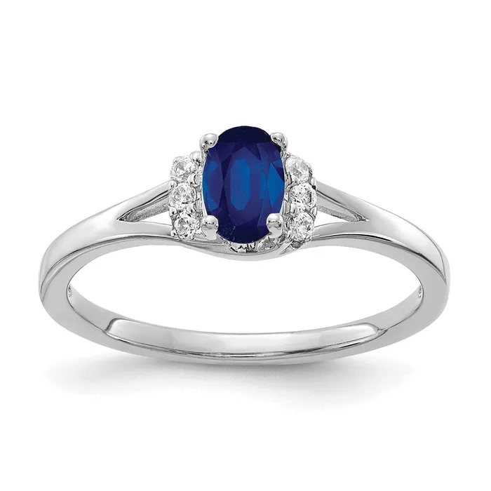 Rings 14k White Gold Real Diamond and Oval Sapphire Ring Goldia