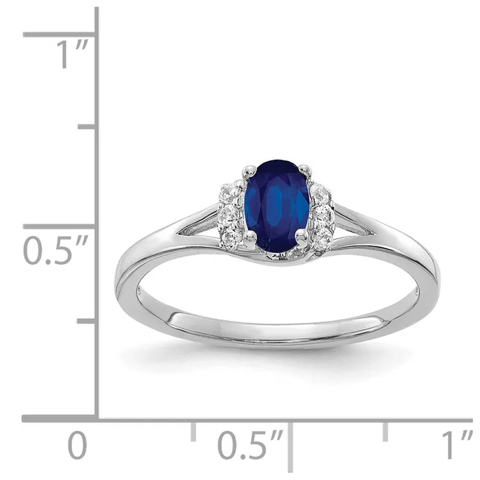 Rings 14k White Gold Real Diamond and Oval Sapphire Ring Goldia