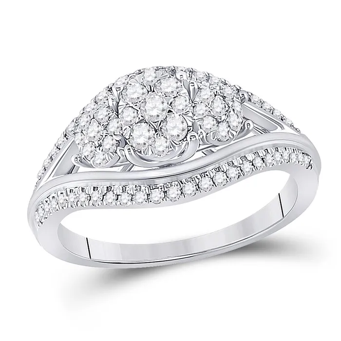 Rings 14k White Gold Round Diamond Cluster 3stone Bridal Engagement Ring 12 Ctw gndatlanta Rings 14k White Gold Round Diamond Cluster 3stone Bridal Engagement Ring 12 Ctw gndatlanta