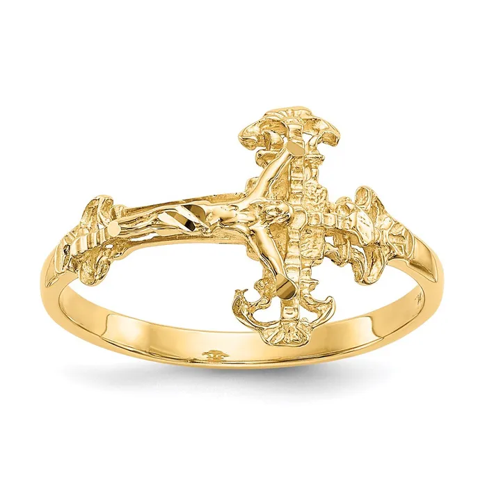 Rings 14K Yellow Gold Real Diamond Cut Crucifix Ring Goldia
