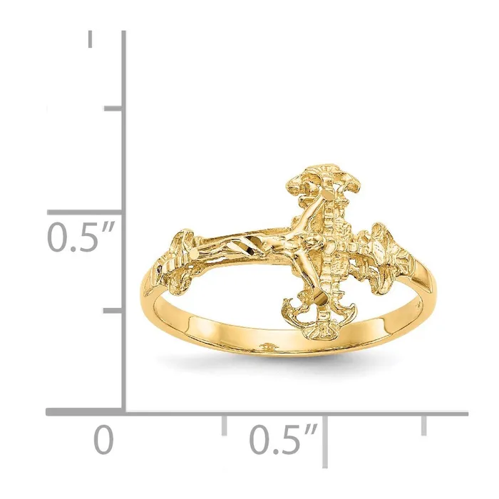 Rings 14K Yellow Gold Real Diamond Cut Crucifix Ring Goldia