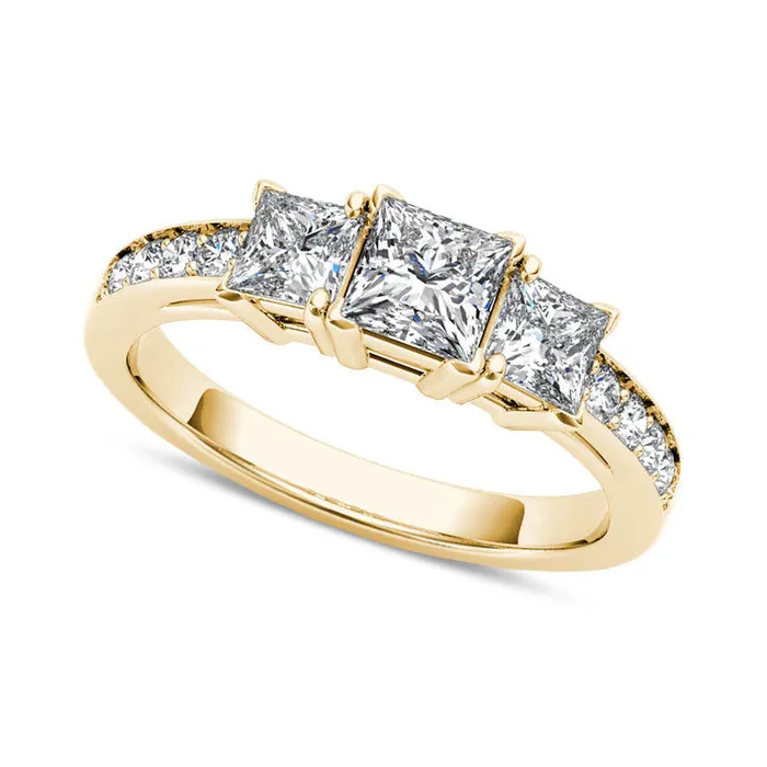 Rings 20 CT TW PrincessCut Natural Diamond Three Stone Engagement Ring in Solid 14K Gold Goldia Rings 20 CT TW PrincessCut Natural Diamond Three Stone Engagement Ring in Solid 14K Gold Goldia