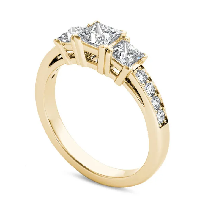 Rings 20 CT TW PrincessCut Natural Diamond Three Stone Engagement Ring in Solid 14K Gold Goldia
