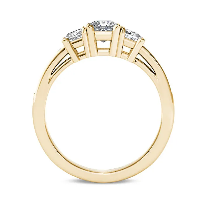 Rings 20 CT TW PrincessCut Natural Diamond Three Stone Engagement Ring in Solid 14K Gold Goldia