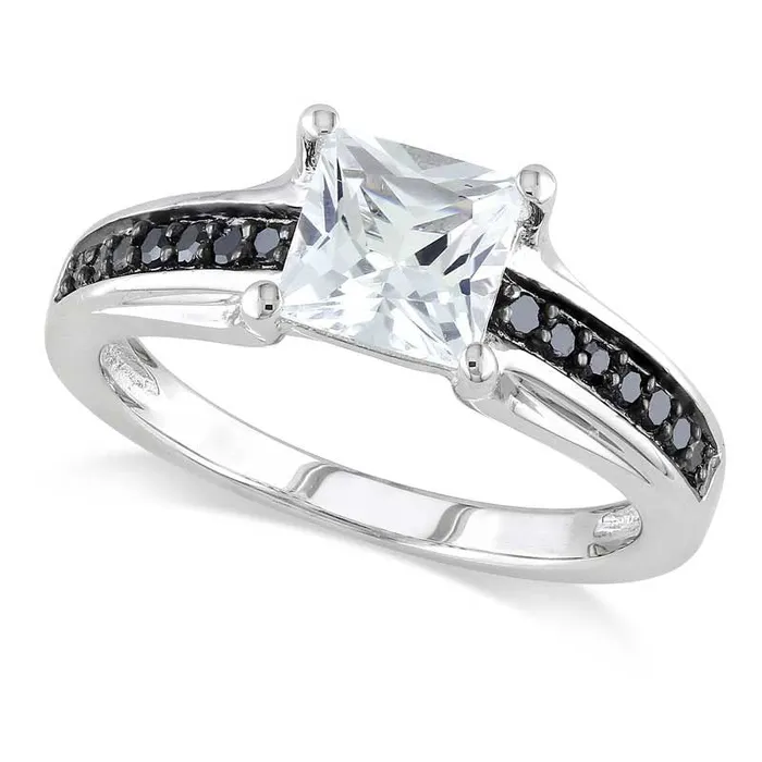 Rings 60mm PrincessCut LabCreated White Sapphire and 013 CT TW Enhanced Black Diamond Ring in Sterling Silver Goldia Rings 60mm PrincessCut LabCreated White Sapphire and 013 CT TW Enhanced Black Diamond Ring in Sterling Silver Goldia