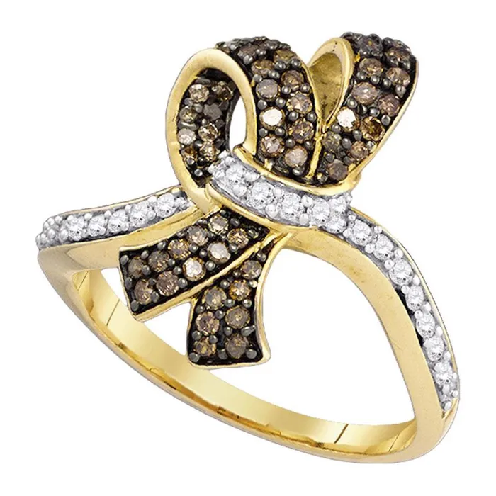 Rings gndatlanta 10k Yellow Gold Round Brown Diamond Knot Bow Ring 12 Cttw Rings gndatlanta 10k Yellow Gold Round Brown Diamond Knot Bow Ring 12 Cttw