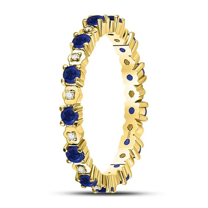 Rings gndatlanta 10kt Yellow Gold Round Blue Sapphire Diamond Eternity Band Ring 1 Cttw