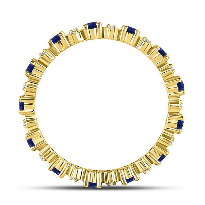 Rings gndatlanta 10kt Yellow Gold Round Blue Sapphire Diamond Eternity Band Ring 1 Cttw