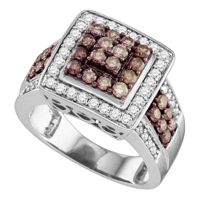 Rings gndatlanta 14k White Gold Round Brown Diamond Square Cluster Ring 112 Cttw Rings gndatlanta 14k White Gold Round Brown Diamond Square Cluster Ring 112 Cttw