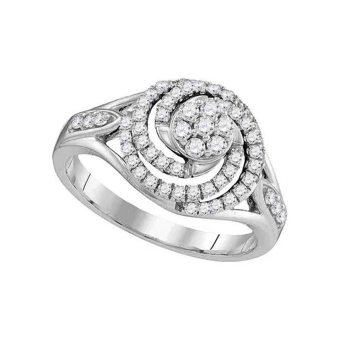 Rings gndatlanta 14k White Gold Round Diamond Flower Cluster Swirl Ring 12 Cttw Rings gndatlanta 14k White Gold Round Diamond Flower Cluster Swirl Ring 12 Cttw