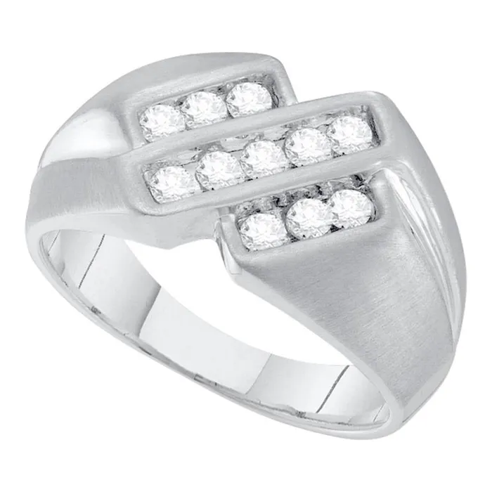 Rings gndatlanta 14k White Gold Round Diamond Triple Row Band Ring 12 Cttw Rings gndatlanta 14k White Gold Round Diamond Triple Row Band Ring 12 Cttw