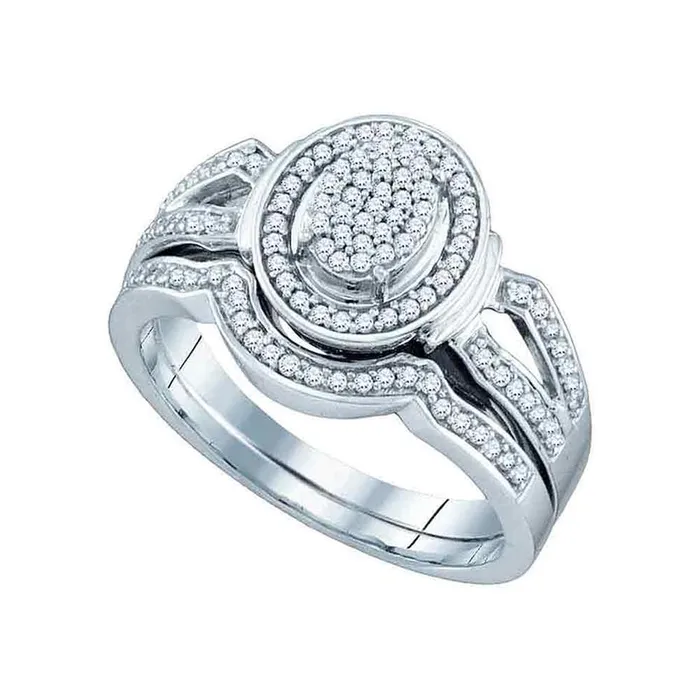 Rings gndatlanta Sterling Silver Round Diamond Oval Cluster Matching Wedding Ring Set 13 Cttw