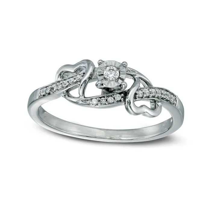 Rings Goldia 010 CT TW Natural Diamond Bypass with Hearts Promise Ring in Sterling Silver Rings Goldia 010 CT TW Natural Diamond Bypass with Hearts Promise Ring in Sterling Silver