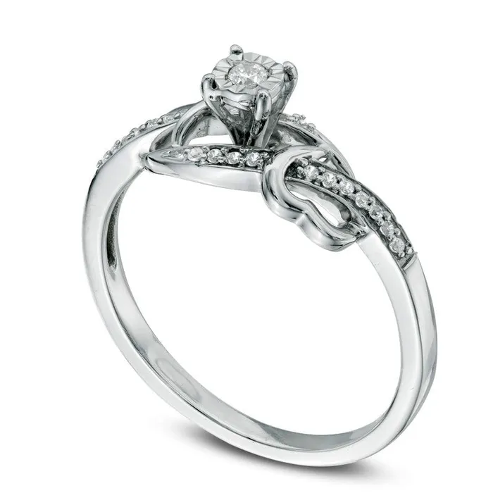 Rings Goldia 010 CT TW Natural Diamond Bypass with Hearts Promise Ring in Sterling Silver Rings Goldia 010 CT TW Natural Diamond Bypass with Hearts Promise Ring in Sterling Silver