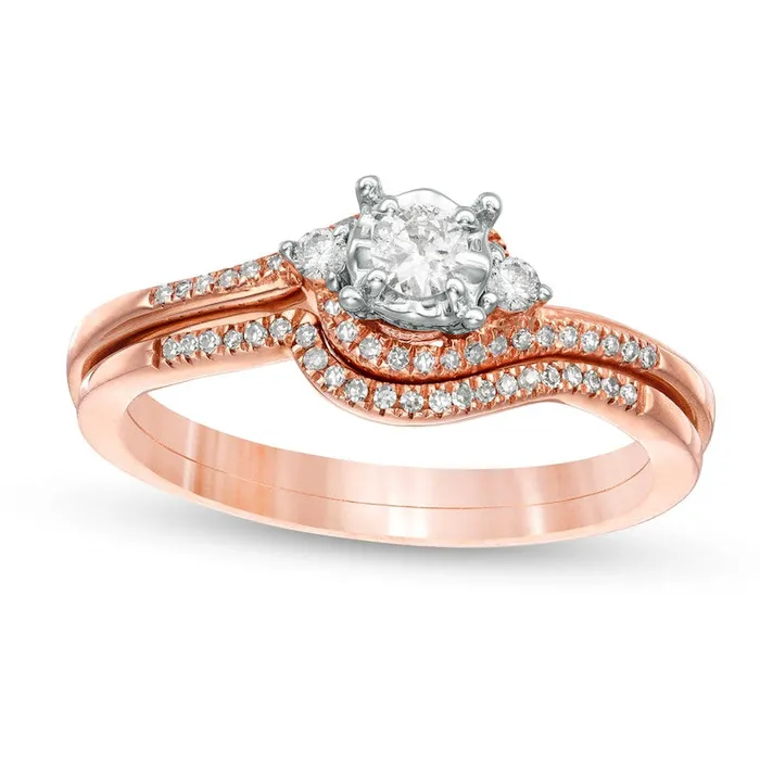 Rings Goldia 025 CT TW Natural Diamond Bypass Three Stone Bridal Engagement Ring Set in Solid 10K Rose Gold Rings Goldia 025 CT TW Natural Diamond Bypass Three Stone Bridal Engagement Ring Set in Solid 10K Rose Gold