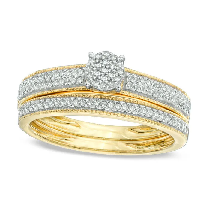 Rings Goldia 025 CT TW Natural Diamond Cluster Bridal Engagement Ring Set in Solid 10K Yellow Gold Rings Goldia 025 CT TW Natural Diamond Cluster Bridal Engagement Ring Set in Solid 10K Yellow Gold