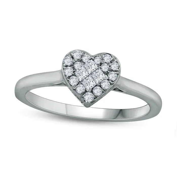 Rings Goldia 025 CT TW PrincessCut Natural Diamond Heart Frame Promise Ring in Solid 10K White Gold Rings Goldia 025 CT TW PrincessCut Natural Diamond Heart Frame Promise Ring in Solid 10K White Gold