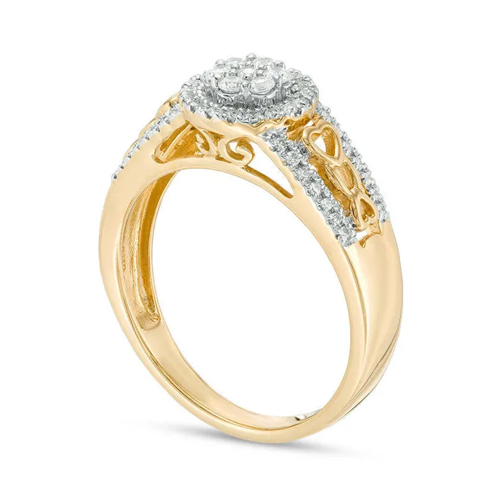 Rings Goldia 033 CT TW Composite Natural Diamond Frame Heart Shank Engagement Ring in Solid 10K Yellow Gold