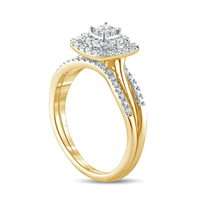 Rings Goldia 038 CT TW PrincessCut Quad Natural Diamond Cushion Frame Bridal Engagement Ring Set in Solid 10K Yellow Gold Rings Goldia 038 CT TW PrincessCut Quad Natural Diamond Cushion Frame Bridal Engagement Ring Set in Solid 10K Yellow Gold