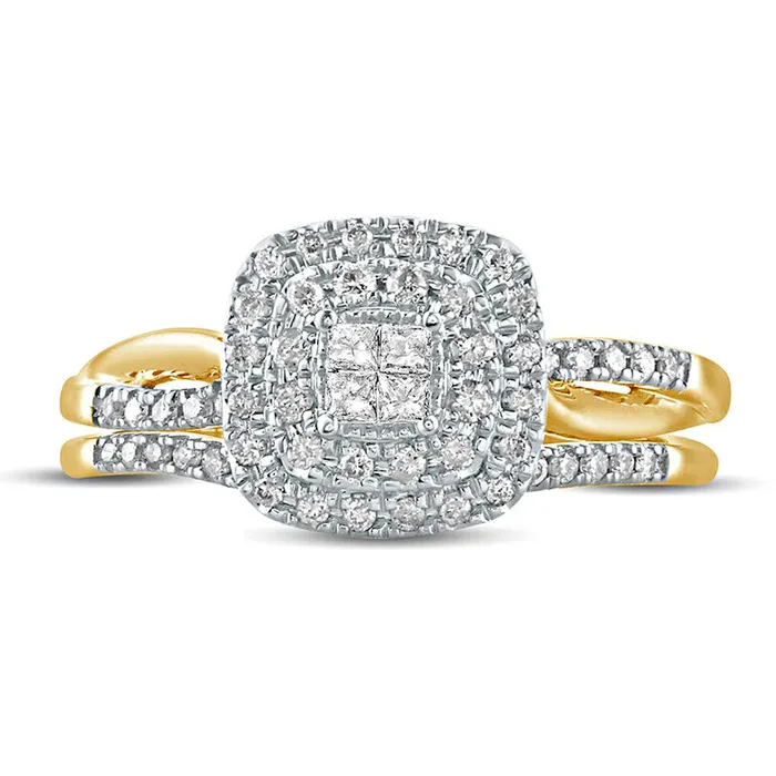 Rings Goldia 038 CT TW PrincessCut Quad Natural Diamond Cushion Frame Bridal Engagement Ring Set in Solid 10K Yellow Gold Rings Goldia 038 CT TW PrincessCut Quad Natural Diamond Cushion Frame Bridal Engagement Ring Set in Solid 10K Yellow Gold