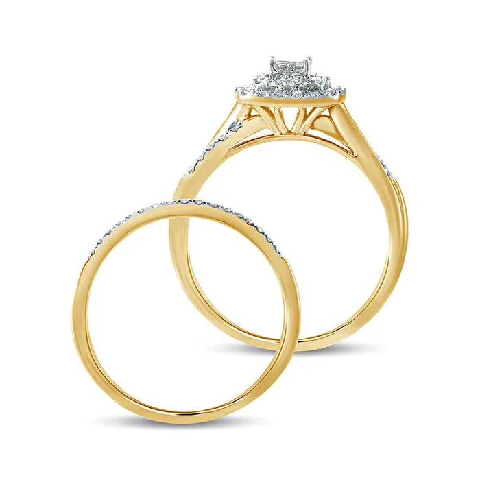 Rings Goldia 038 CT TW PrincessCut Quad Natural Diamond Cushion Frame Bridal Engagement Ring Set in Solid 10K Yellow Gold Rings Goldia 038 CT TW PrincessCut Quad Natural Diamond Cushion Frame Bridal Engagement Ring Set in Solid 10K Yellow Gold