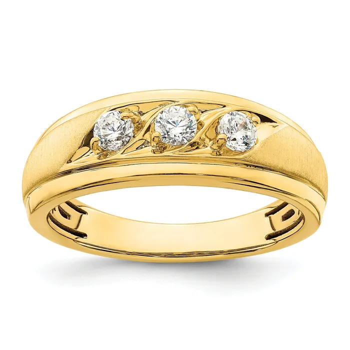 Rings Goldia 038ct CZ Solid Real 14K 3Stone Complete Mens Ring