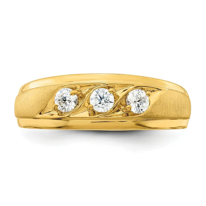 Rings Goldia 038ct CZ Solid Real 14K 3Stone Complete Mens Ring