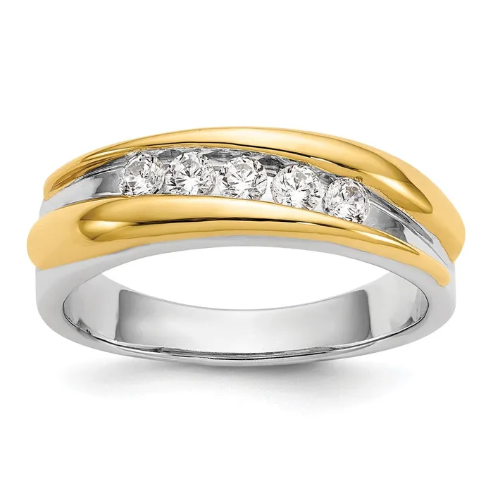 Rings Goldia 040ct CZ Solid Real 14k Twotone Mens Wedding Band Ring