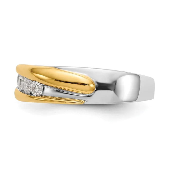 Rings Goldia 040ct CZ Solid Real 14k Twotone Mens Wedding Band Ring