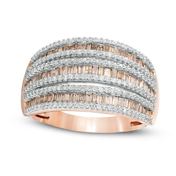Rings Goldia 10 CT TW Champagne and White Natural Diamond MultiRow Band in Solid 10K Rose Gold Rings Goldia 10 CT TW Champagne and White Natural Diamond MultiRow Band in Solid 10K Rose Gold