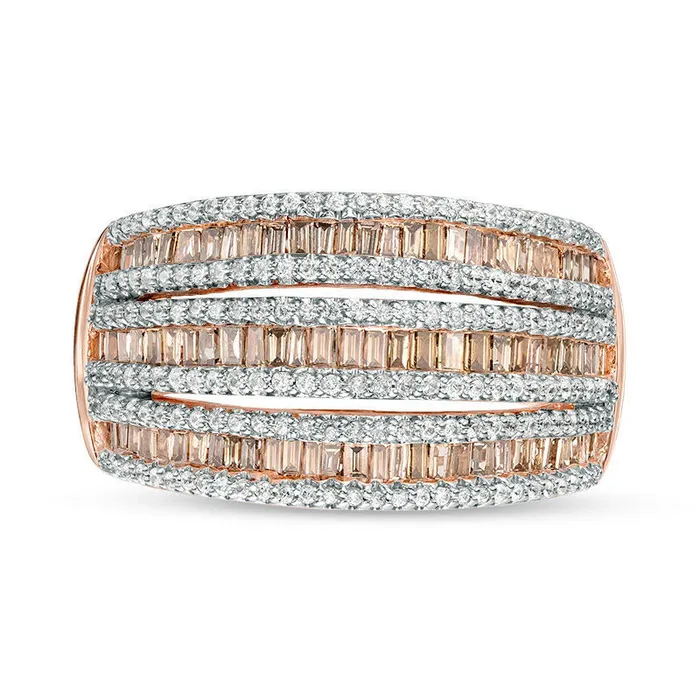 Rings Goldia 10 CT TW Champagne and White Natural Diamond MultiRow Band in Solid 10K Rose Gold