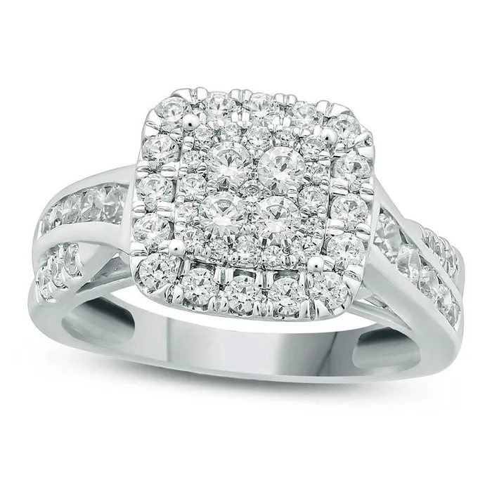 Rings Goldia 10 CT TW Quad Natural Diamond Double Frame Crossover Shank Engagement Ring in Solid 10K White Gold Rings Goldia 10 CT TW Quad Natural Diamond Double Frame Crossover Shank Engagement Ring in Solid 10K White Gold