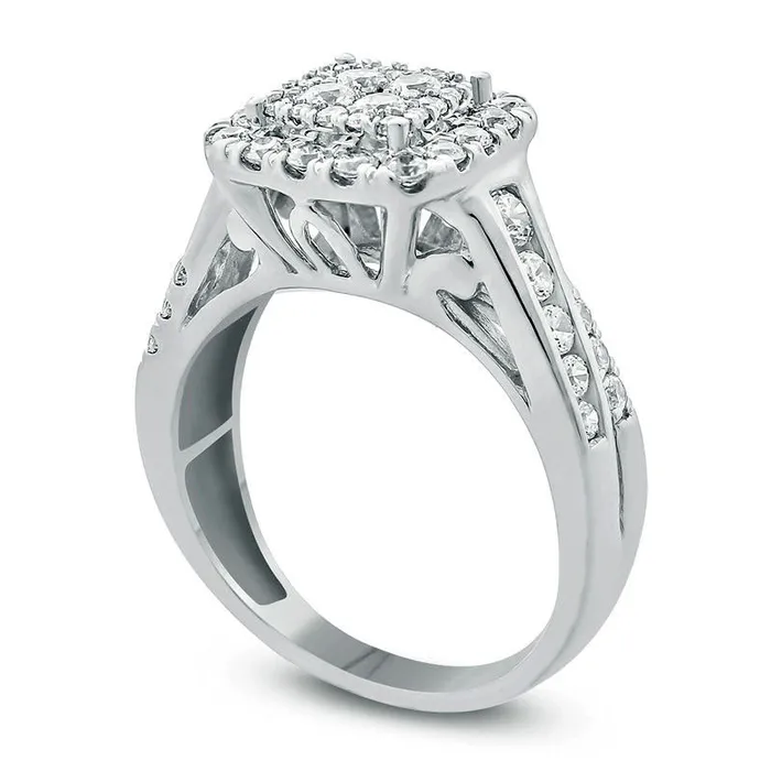Rings Goldia 10 CT TW Quad Natural Diamond Double Frame Crossover Shank Engagement Ring in Solid 10K White Gold