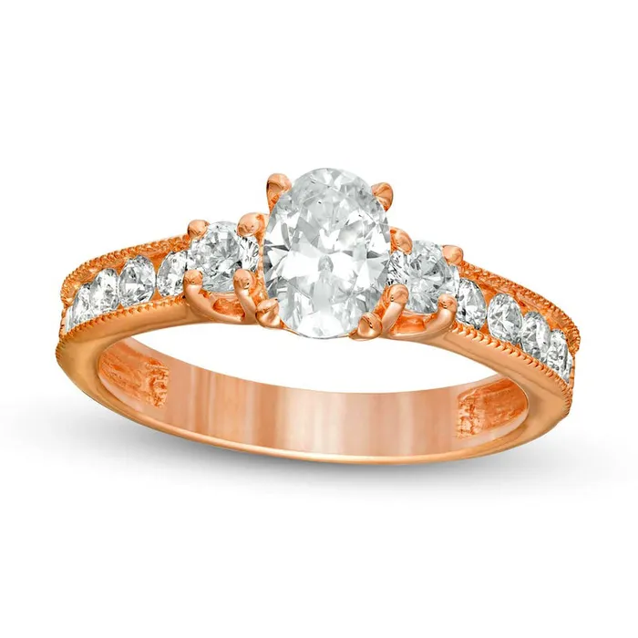 Rings Goldia 133 CT TW Oval and Round Natural Diamond Three Stone Engagement Ring in Solid 14K Rose Gold Rings Goldia 133 CT TW Oval and Round Natural Diamond Three Stone Engagement Ring in Solid 14K Rose Gold