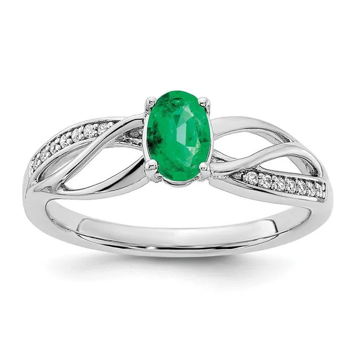 Rings Goldia 14k White Gold Polished Emerald and Real Diamond Ring