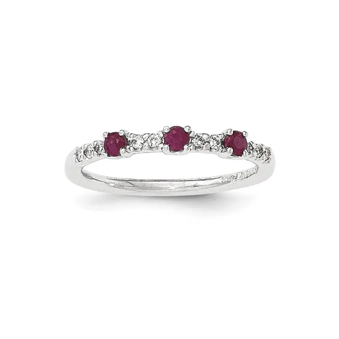 Rings Goldia 14K White Gold Real Diamond and Ruby 3Stone Ring