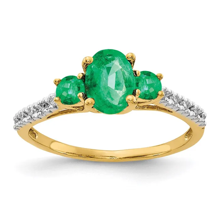Rings Goldia 14K Yellow Gold Oval Emerald and Real Diamond Ring