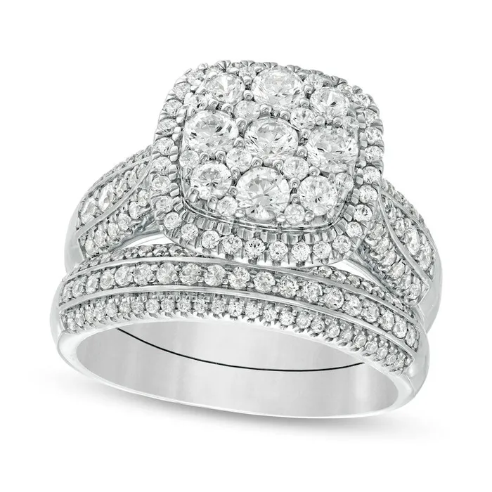 Rings Goldia 25 CT TW Composite Natural Diamond Cushion Frame MultiRow Bridal Engagement Ring Set in Solid 10K White Gold Rings Goldia 25 CT TW Composite Natural Diamond Cushion Frame MultiRow Bridal Engagement Ring Set in Solid 10K White Gold