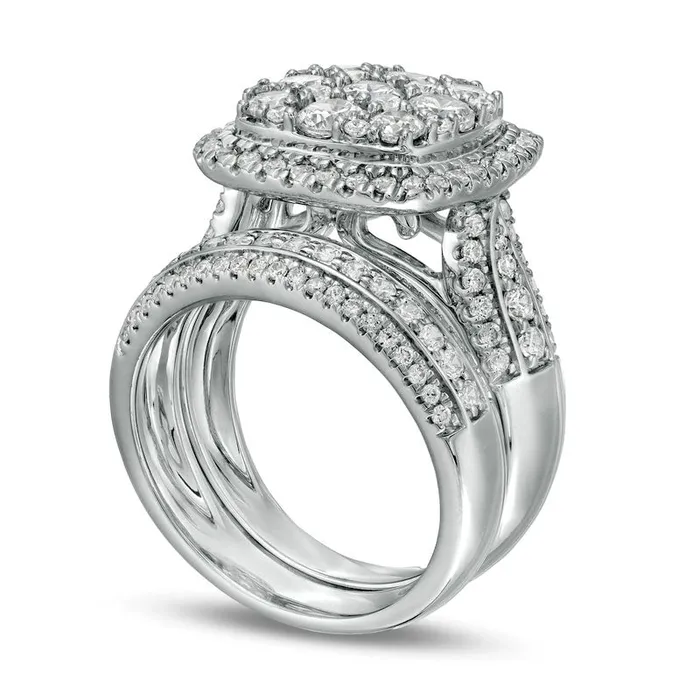 Rings Goldia 25 CT TW Composite Natural Diamond Cushion Frame MultiRow Bridal Engagement Ring Set in Solid 10K White Gold Rings Goldia 25 CT TW Composite Natural Diamond Cushion Frame MultiRow Bridal Engagement Ring Set in Solid 10K White Gold