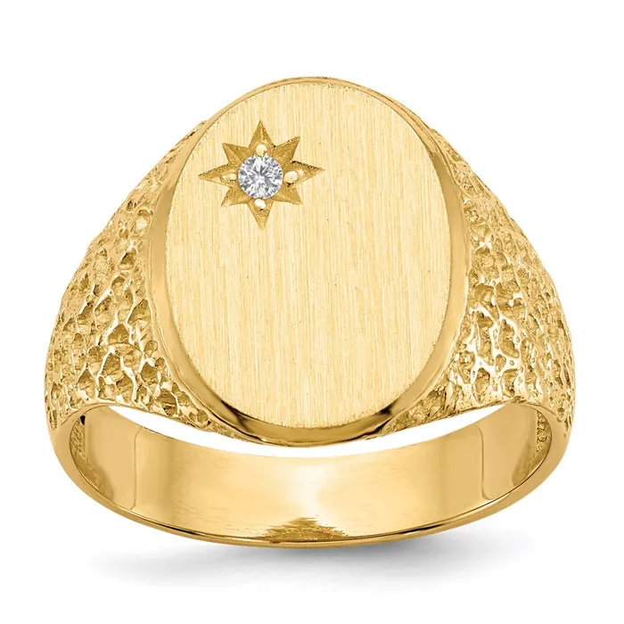 Rings Goldiacom 14K Yellow Gold 160x120mm Open Back VS Real Diamond Mens Signet Ring Rings Goldiacom 14K Yellow Gold 160x120mm Open Back VS Real Diamond Mens Signet Ring