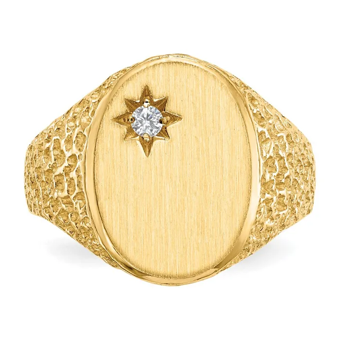 Rings Goldiacom 14K Yellow Gold 160x120mm Open Back VS Real Diamond Mens Signet Ring