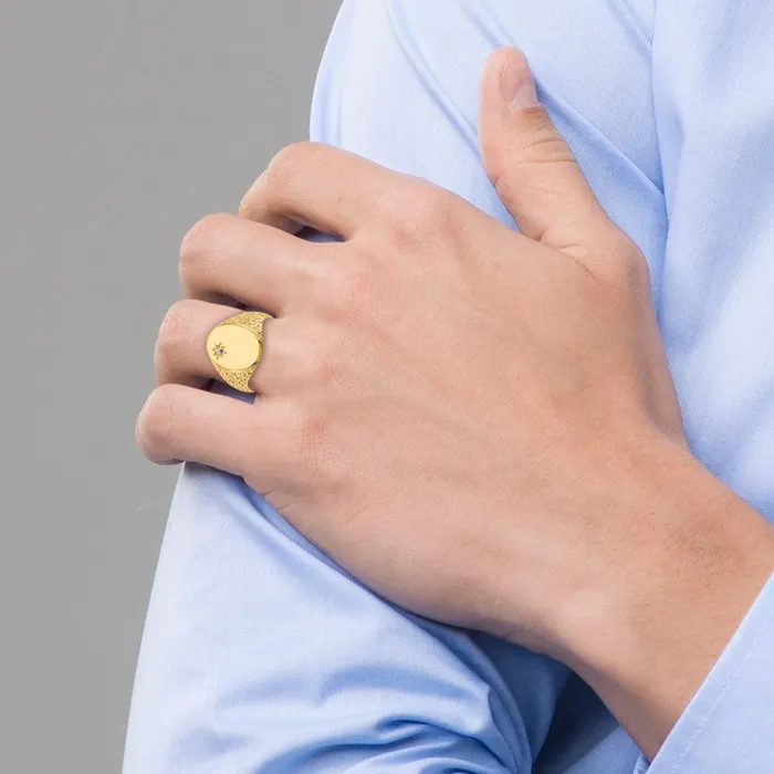 Rings Goldiacom 14K Yellow Gold 160x120mm Open Back VS Real Diamond Mens Signet Ring