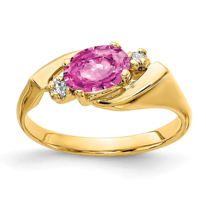 Rings Goldiacom 14K Yellow Gold 7x5mm Oval Pink Sapphire AA Real Diamond ring Rings Goldiacom 14K Yellow Gold 7x5mm Oval Pink Sapphire AA Real Diamond ring